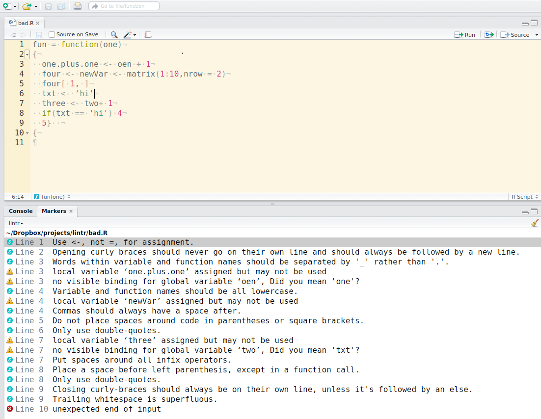 Rstudio lintr lints
