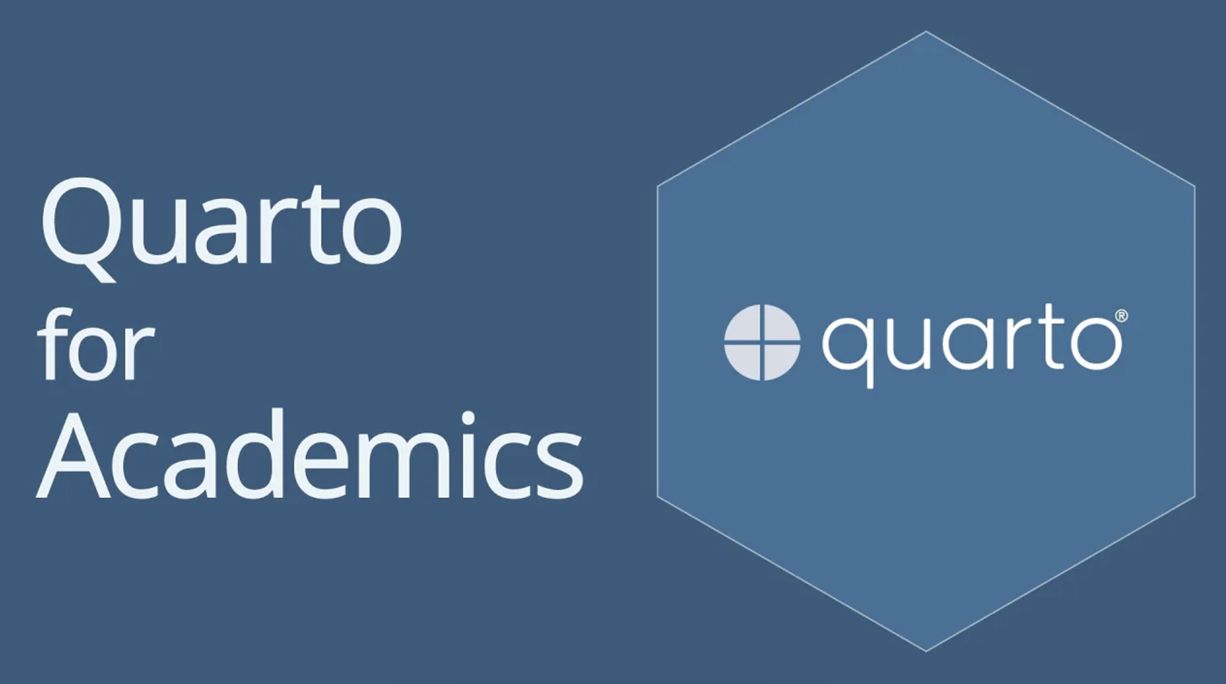 Logotipo de Quarto sobre fondo azul y título del vídeo - Quarto para académicos