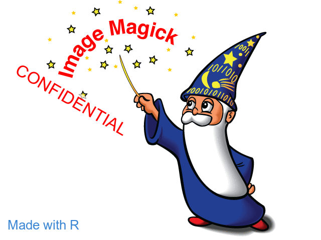 The wizard logo with a red rotated CONFIDENTIAL watermark and a blue Made with R label pinned to the bottom-left corner.