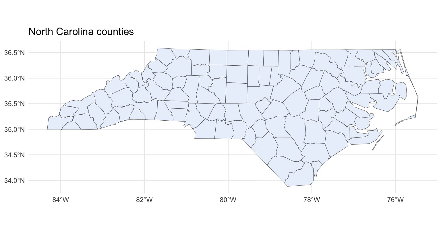 An outline map of North Carolina's 100 counties, each drawn as a white polygon with thin grey borders on a light background.