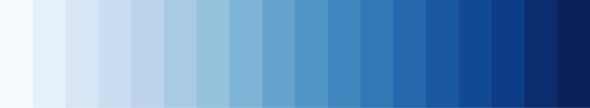 An 18-color palette interpolated from the 9-color ColorBrewer Blues with colorRampPalette.