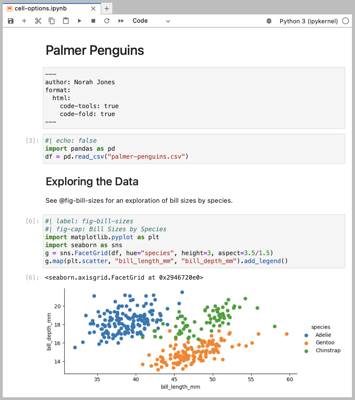 Interactive Python tutorial with code cells, text, and visualizations.